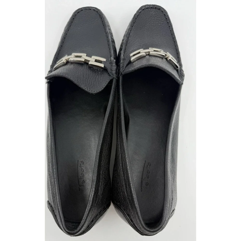 Talbots Nadia15 Panther‎ Link Leather Loafers Shoes Flats Sz 8 Black Soft NIB